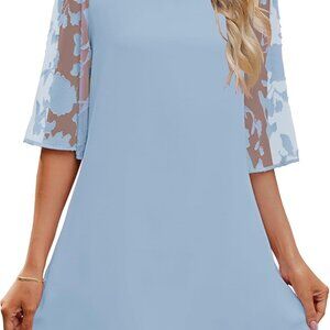 Women Summer Dress 3/4 Sleeve Casual Floral Shift Knee Length Plus Size